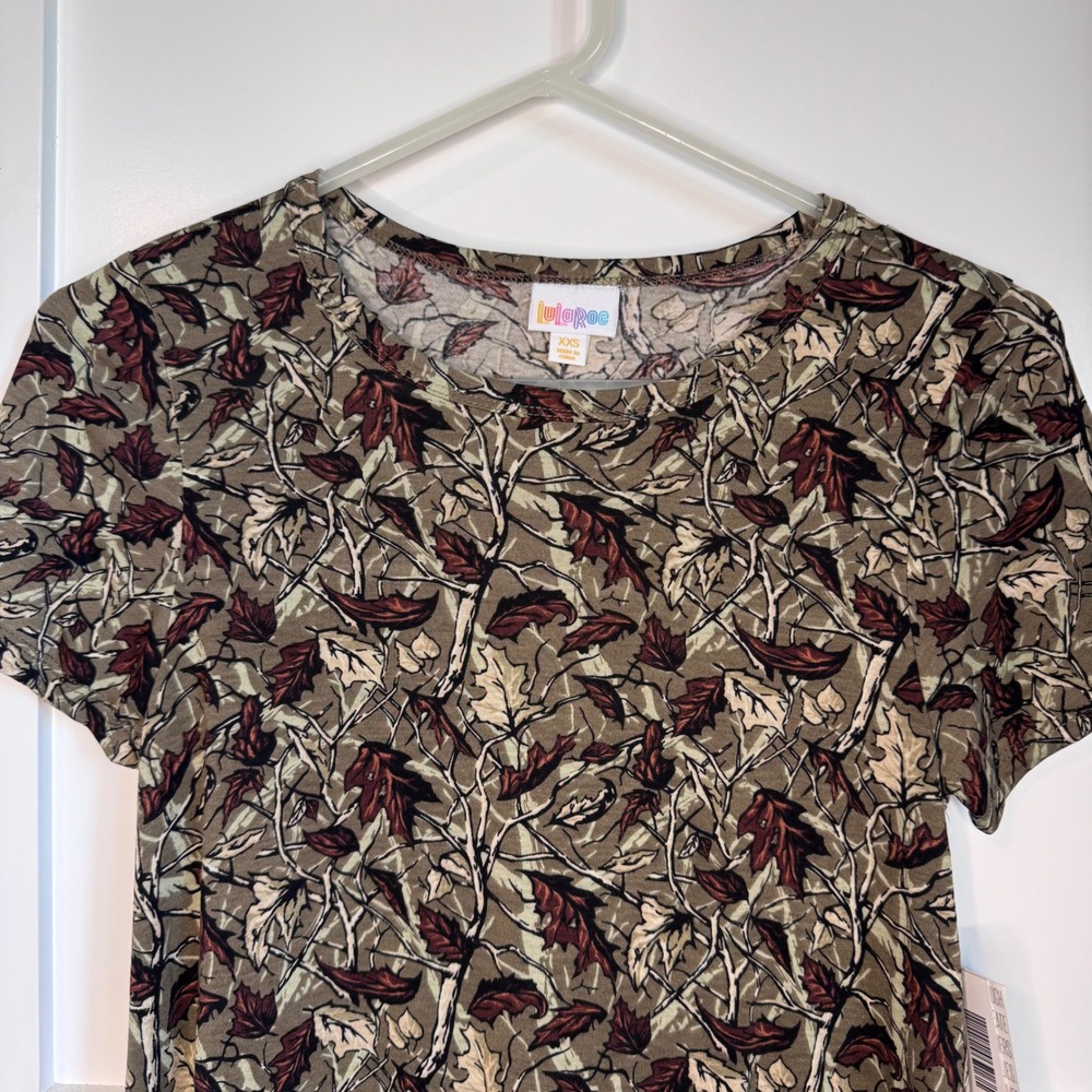 NWT LuLaRoe Carly Brown Swing Dress Hi Low Hem w/ Leaf Print Women's Size XXS